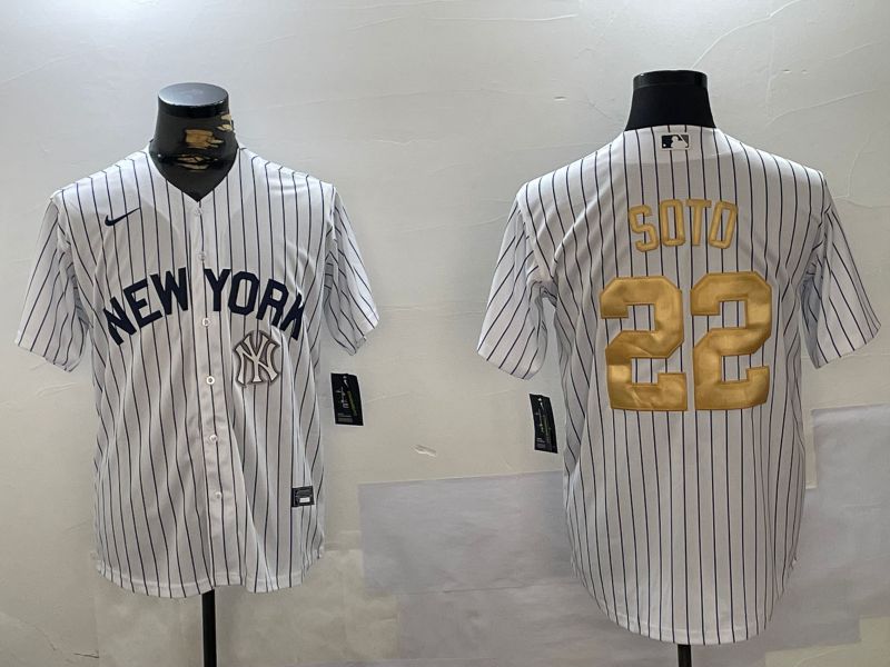 Men New York Yankees #22 Soto White Stripe Fashion Nike 2024 MLB Jersey style 4